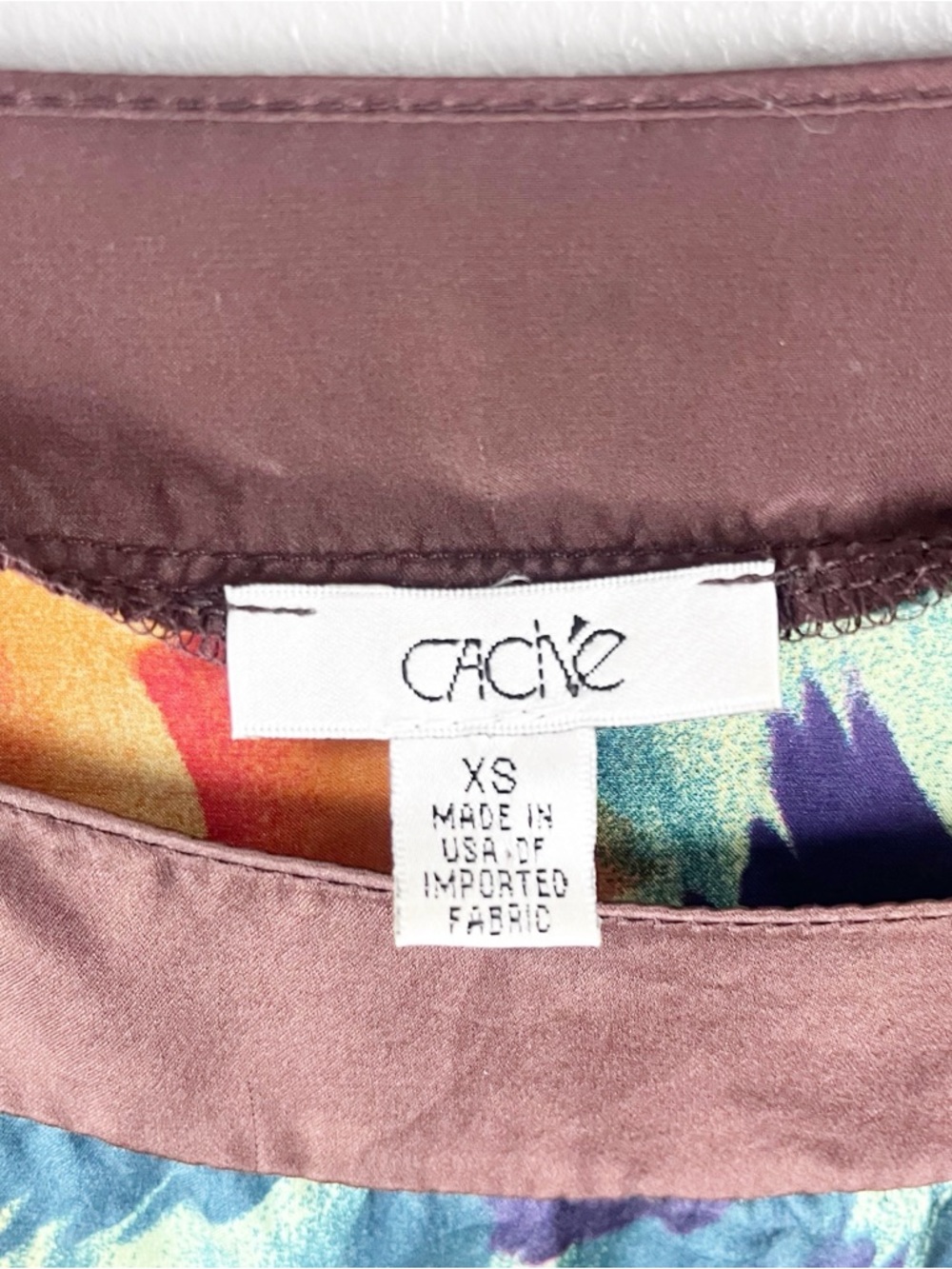 CACHE’ 100% Silk Multicolored Tie Waist  Abstract Print Top Size XS Y2K Artsy - Picture 3 of 10